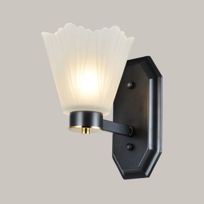 1/2 Heads Wall Sconce Light Traditional Black Finish Frosted Glass Wall Mount Lamp with Wavy Design