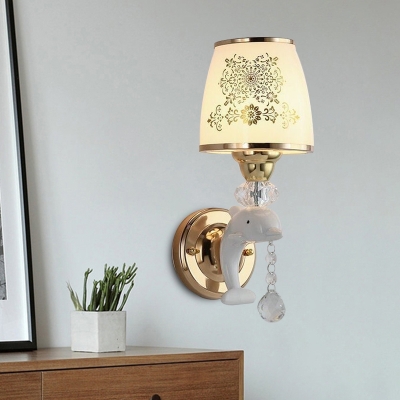 1/2-Light Dolphin Wall Lighting Modern Gold Frosted Glass Wall Sconce with Crystal Ball