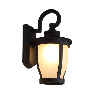 1 Bulb Milk Can Sconce Light Rustic Black Finish Clear Seeded Glass Wall Lighting Fixture for Outdoor