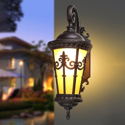 1-Bulb Sconce Cottage Outdoor Wall Mounted Lamp with Conical Yellow Glass Shade in Coffee