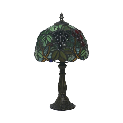 1-Head Dome Shade Table Lighting Baroque Yellow/Green Cut Glass Grapes Patterned Night Light for Bedroom