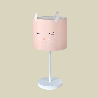 1-Light Baby Room Night Light Cartoon Pink/White Table Lighting with Cat Shaped Fabric Shade