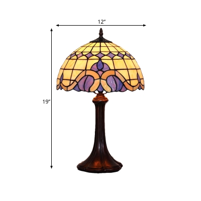 1-Light Bedroom Night Table Light Tiffany Coffee Desk Lamp with Dome Stained Art Glass Shade