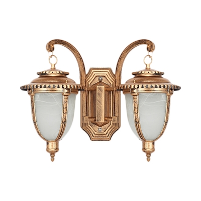 2 Bulbs Suspended Wall Sconce Rural Black/Bronze Frosted Glass Wall Light Fixture for Corridor