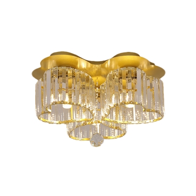 3/4-Head Love Shaped Flush Ceiling Light Modernist Gold Crystal Prism Flushmount Lamp