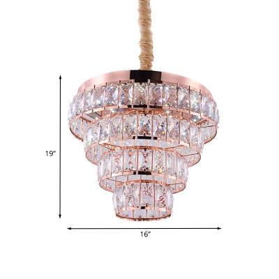 6 Heads Crystal Suspension Light Minimalist Rose Gold 4 Tiers Living Room Chandelier Lamp