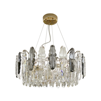 6-Light Layered Drum Shaped Hanging Lamp Contemporary Smoke Grey Crystal Chandelier Pendant Light