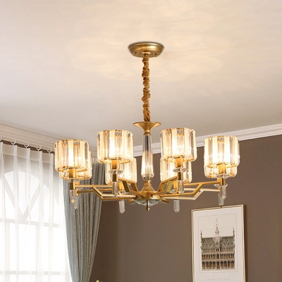 8-Light Chandelier Pendant Light with Cylinder Shade Crystal Rectangle Post Modern Living Room Hanging Lamp