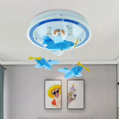 Aircraft Bedroom Semi Mount Lighting Acrylic 3-Light Cartoon LED Ceiling Flush in Blue