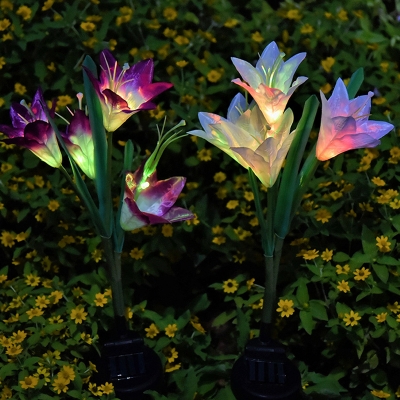 2-Pack Lily Solar Powered Stake Light Modern Fabric 4 Lights Red/Purple/White LED Ground Lighting for Backyard