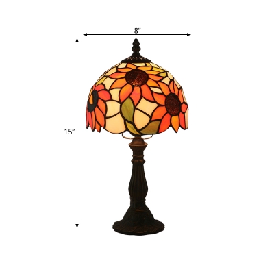 Baroque Domed Night Lamp 1-Light Hand Cut Glass Desk Lighting in Bronze with Sunflower Pattern