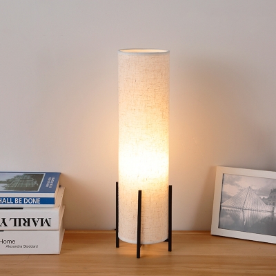 Beige Column Nightstand Light Minimalistic 1-Light Fabric Table Lamp with Claw Base