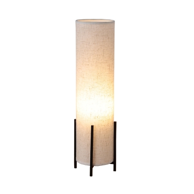 Beige Column Nightstand Light Minimalistic 1-Light Fabric Table Lamp with Claw Base