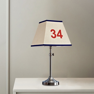 Beige Trapezoid Nightstand Light Minimalist 1 Bulb Number-Print Fabric Table Lamp