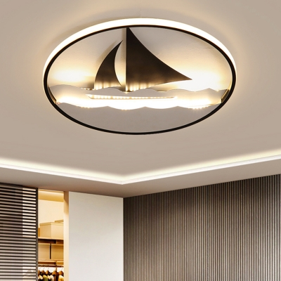 Black Sailboat Ceiling Lamp Mediterranean LED Iron Flush Mount Light Fixture for Bedroom