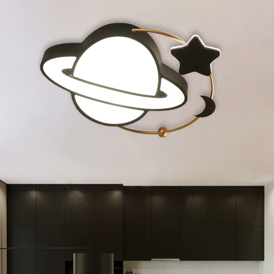 Black Solar System Ceiling Light Fixture Kids Style Acrylic LED Flush Mount Recessed Lighting