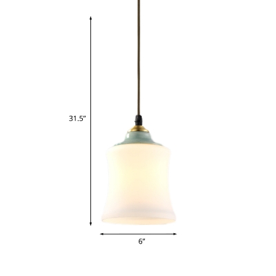 Brass 1 Light Hanging Pendant Traditional White Glass Elongated Dome/Flared Suspension Lighting