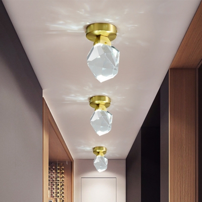 Brass Irregular Flush Mount Lamp Modern Crystal Block LED Hallway Close to Ceiling Lighting