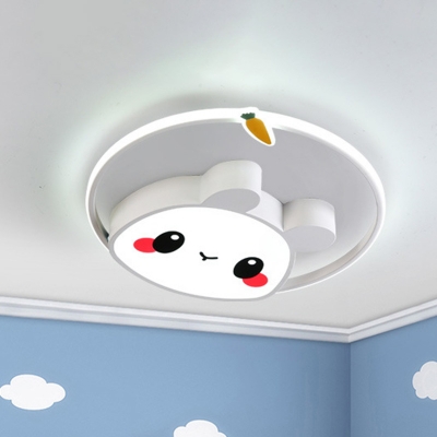 Cartoon Rabbit Kindergarten Flush Mount Acrylic Kids LED Ceiling Light Fixture in Pink/White for Bedroom