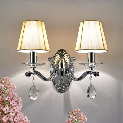 Chrome Conical Shade Wall Lamp Fixture Modernist Fabric 1/2-Head Living Room Wall Mount Light