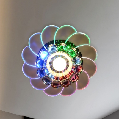 Chrome LED Ceiling Lamp Modern Clear Crystal Blossom Flush Light Fixture in Warm/Multi Color Light