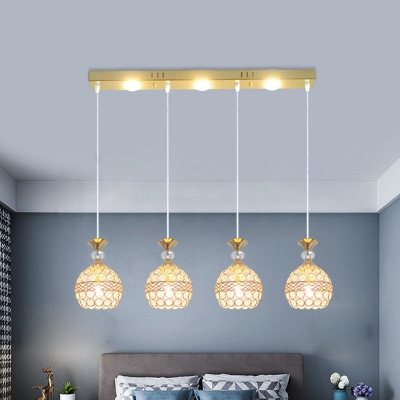 Clear Crystal Orb Cluster Pendant Light Simple 4-Head Hanging Lamp Kit in Gold with Linear Canopy