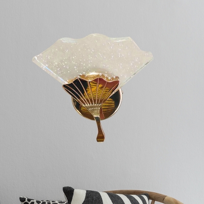 Clear Seedy Crystal LED Wall Lighting Modern Gold Chinese Fan Shaped Sconce Light for Bedroom