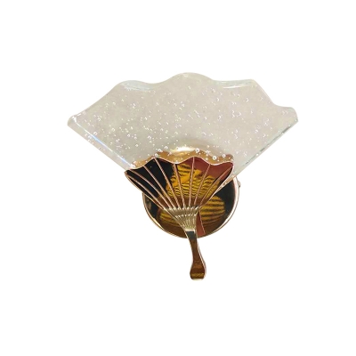 Clear Seedy Crystal LED Wall Lighting Modern Gold Chinese Fan Shaped Sconce Light for Bedroom