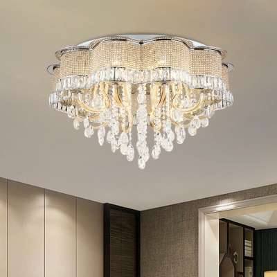 Cognac Crystal Flower Flush Light Fixture Modern 5 Bulbs Ceiling Mounted Lamp for Bedroom