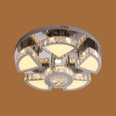 Contemporary Circular Flush Mount Light LED Beveled Crystal Ceiling Mounted Fixture, 24