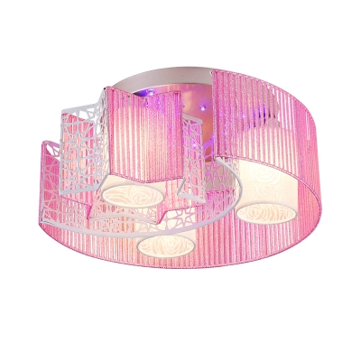 Creative 3-Light Semi Mount Lighting Blue/Pink Crescent and Star Hollowed Out Ceiling Flush Mount Light with Iron Frame