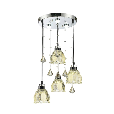 Crystal Chrome Ceiling Lamp Floral 4 Lights Modernism Multi Light Pendant for Dining Table