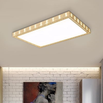 Crystal Embellished Rectangle Flushmount Minimalistic Living Room LED Ceiling Lamp with Hollowed Out Side