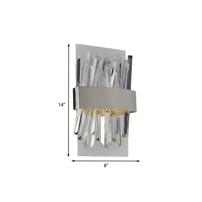Crystal Rods Chrome Flush Wall Sconce Rectangular Modernist LED Wall Mount Light