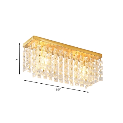 Crystal Squares Cuboid Ceiling Flush Contemporary 2 Lights Kitchen Flush Mounted Lamp in Brass