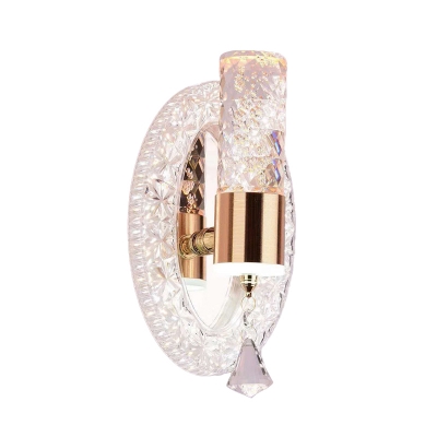 Cut Crystal Mini LED Wall Light Simple Clear Tube and Oval Bedroom Wall Sconce Lighting