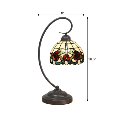 Cut Glass Dark Coffee Night Table Lamp Dome Shaped 1-Light Tiffany Style Blossom Patterned Desk Lighting