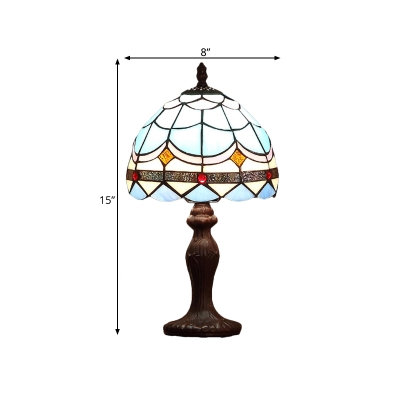 Cut Glass Domed Shade Night Lighting Baroque 1-Light Dark Brown Nightstand Lamp