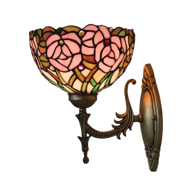 Cut Glass Rose Blossom Wall Light Tiffany 1 Bulb Brown/Dark Brown Finish Sconce Light Fixture