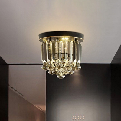 Cylindrical Mini Corridor Ceiling Flush Modern Crystal 1 Bulb Smoke Grey Flush Mounted Lamp