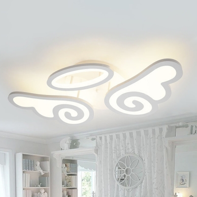 Devil/Angel Wing Semi Flush Lamp Kids Acrylic LED White Flush Mount Ceiling Light in Warm/White Light