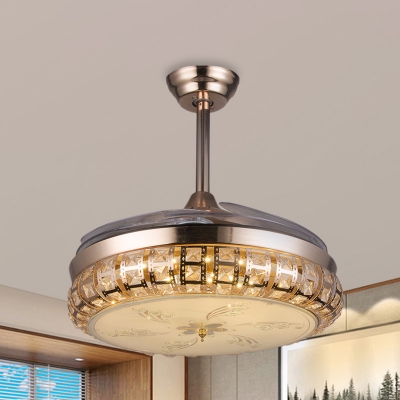 Faceted Crystal Round Ceiling Fan Light Modern 42.5