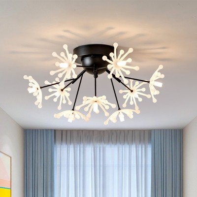 Fireflies Semi Flush Ceiling Light Modern Metal 9 Bulbs Black/Gold Flush Mounted Lamp for Bedroom