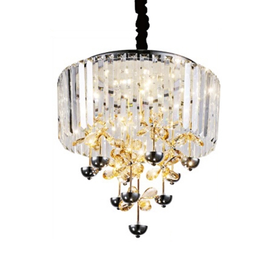 Flower Clear Crystal Chandelier Lighting Modernism LED Chrome Ceiling Hang Fixture with Drum Shade