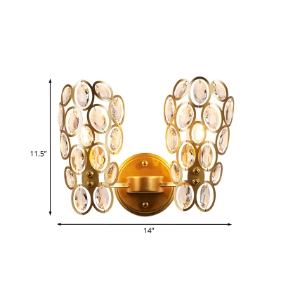 Gold 2 Heads Wall Mounted Lamp Mid Century Faceted Crystal Bubble Sconce Lighting Fixture