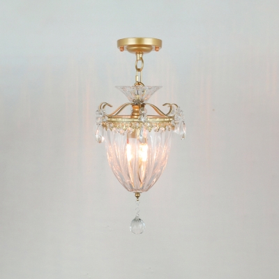 Gold Urn Semi Flush Light Fixture Modernism Clear K9 Crystal 1 Head Hallway Flush Mount