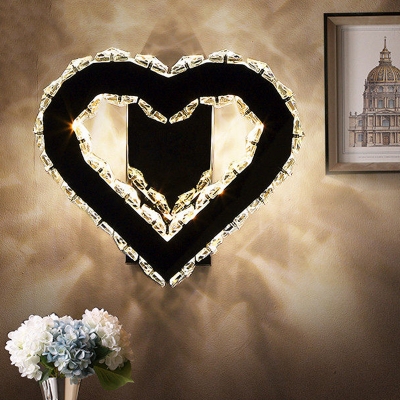 Heart-Shaped Bedroom Wall Lamp Modernist K9 Crystal LED Black Wall Mounted Lighting