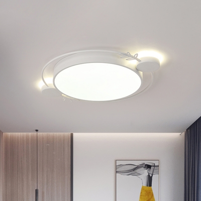 Iron Circle Ceiling Flush Mount Simple LED Flush Light Fixture with Acrylic Shade in Black/Grey/White for Bedroom