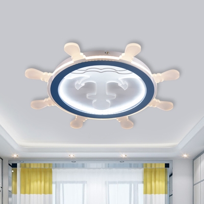 Iron Rudder Ultrathin Flush Mount Coastal Blue LED Ceiling Lamp with Acrylic Anchor Pattern