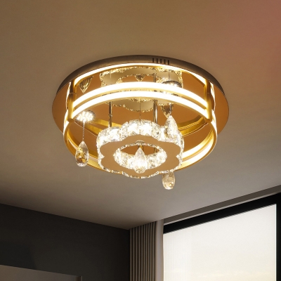 K9 Crystal Loop Ceiling Lamp Modernist LED Bedroom Flush Mount Lighting in Chrome